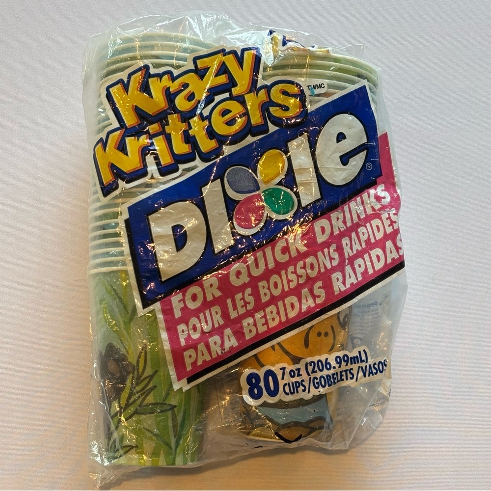 VINTAGE Dixie‎ Krazy Kritters Disposable Cups Open Bag 7oz Cups